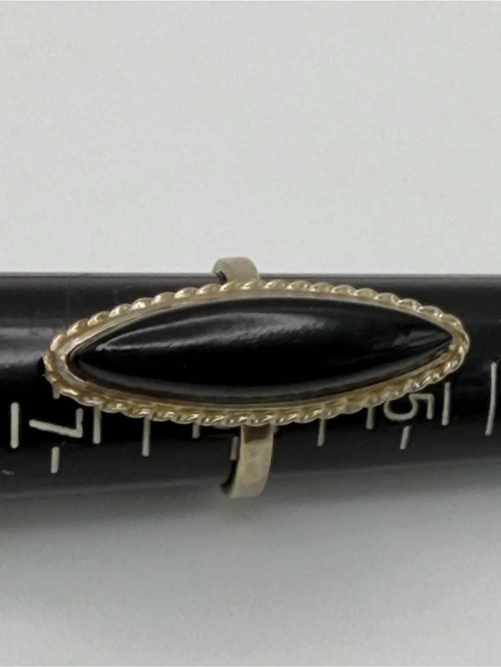 VTG Elegant Silver Tone Black Onyx Style Marquise Statement Ring Size 6